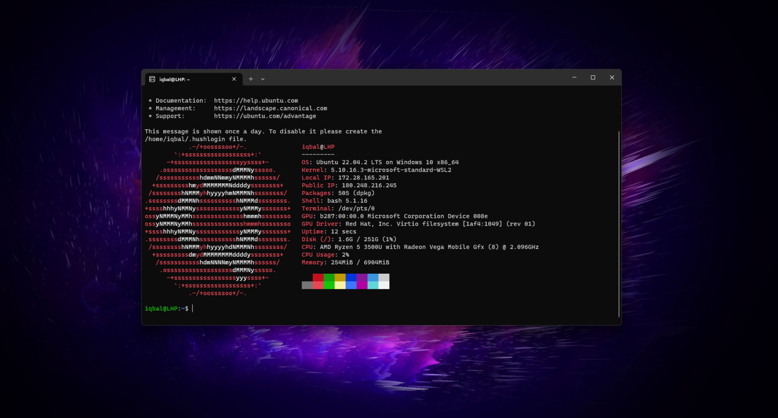 Neofetch di Ubuntu WSL